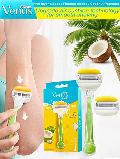  Gillette Venus Maquinillas para Mujeres, Afeitadora con Fragancia de Coco para Mujeres, Afeitadora para Zona Íntima, 1 Mango + 2 Hojas de Repuesto, Regalos Navideños para Mujeres
