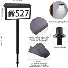 Solar Address Sign, House Numbers For Outside Light Up, 3 Colors Waterproof LED Illuminated House Numbers With Stake, Wall Mounted/In Ground Solar Powered Address Plaque For Yard Garden Home,Christmas Lighting, Christmas Decorations, Christmas Gifts, Valentine's Day And New Year Gifts - Tấm cửa đa năng - Xem 2
