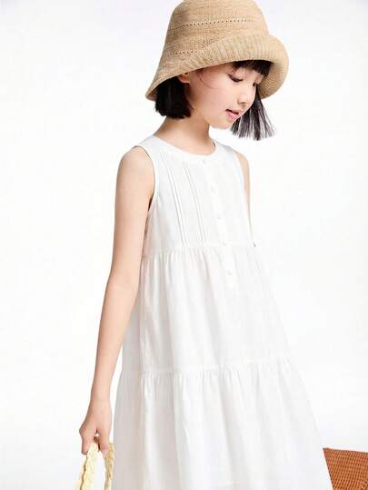 Annil [Đầm cotton lanh ngọt ngào và mát mẻ] Đầm chữ A mùa hè cho bé gái - Tươi mát, năng động, thoáng khí, thoải mái, ngọt ngào, nhẹ nhàng, dáng midi.