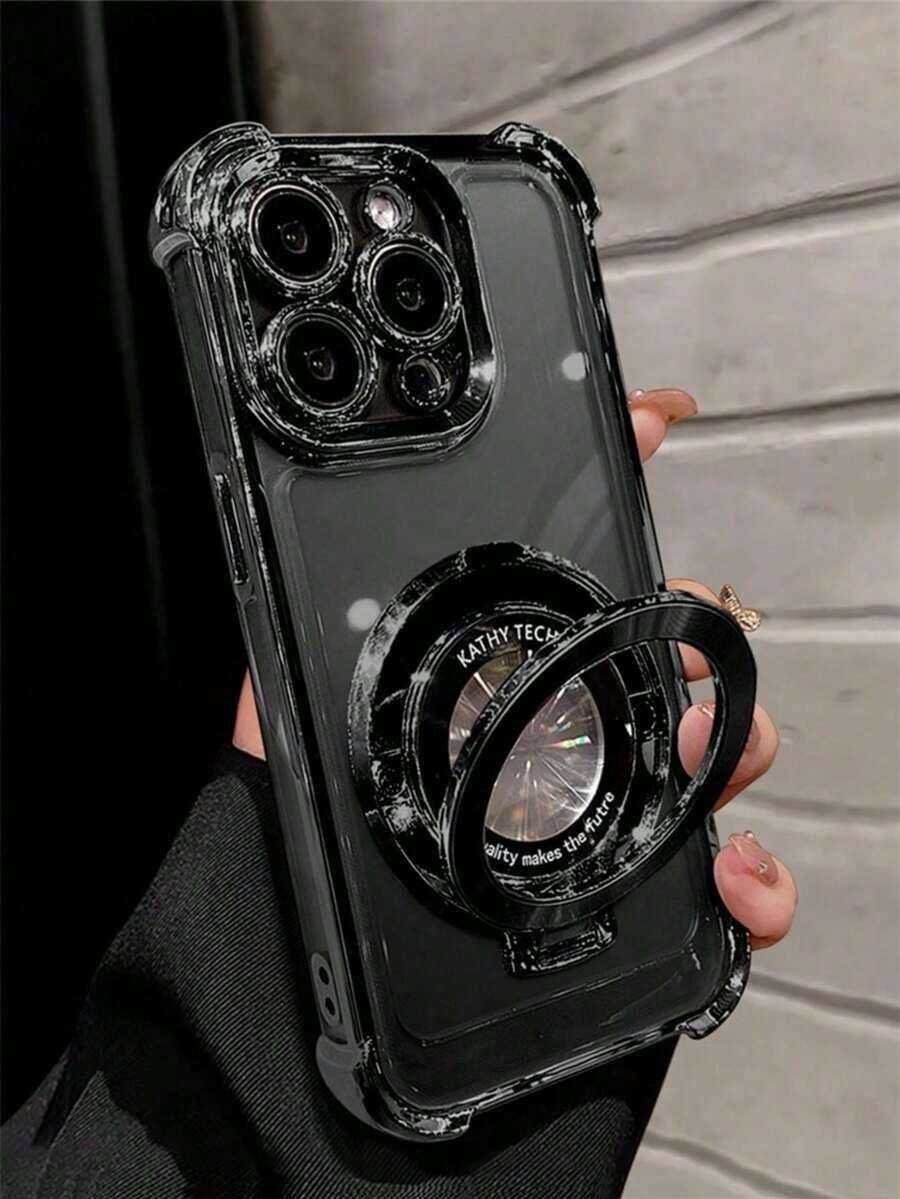 1pc Circular Folding Bracket Electroplated Anti-Drop Phone Case Compatible With IPhone 17/15ProMax/16promax/16pro/14promax/14pro/13promax, Galaxy S21 5G/S21 Ultra/S22/S22 Ultra/S23/S23 Ultra/S24/S24FE/S24 Ultra 5G/S25/S25+/S25U, A14/A33 5G/A53 5G/A54 5G/A52/A52s 5G/A15 5G/A13 4G/A22 4G/A22 5G/A34/A23 5G/A07/A17, Mi Note 7/8/9/10/11/12/13, Mi 9/10/12/13C, , MOTO, Honor X, HW,  C53 C55 - 黑色 - 查看 1