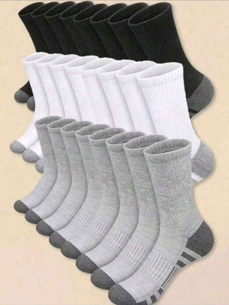 60双/50双装男士舒适运动中筒袜，适合户外和日常穿着，四季皆宜，白色抗菌防臭吸湿加厚运动袜 - 彩色 - 查看 1