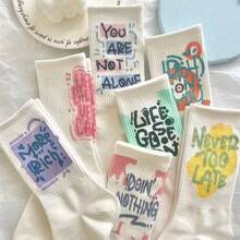 5 Pairs Unisex Stylish Patterned Socks - Letter Print Casual Cotton Boat Socks - Multicolor - View 2