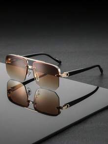 一副男士金属多边形双梁半框眼镜，欧美经典休闲商务风格，适合日常通勤 - 彩色 - 查看 5