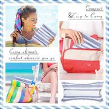 Menkxi Almohada inflable de playa de 17 x 10 pulgadas almohada de playa con funda extraíble almohada de playa con correa a rayas para mochilero para verano playa piscina día festivo de viaje - Gris y blanco - Ver 5
