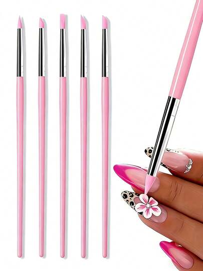 Set de 5 piezas Herramientas de arte de uñas Bolígrafo de estampado de silicona, Bolígrafo de silicona de estilo japonés multifuncional para grabar, estampar, pintar, difuminar