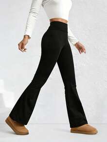 休闲时尚百搭直筒喇叭裤，春夏新品，运动瑜伽服饰，女士穿搭 - 黑色 - 查看 5