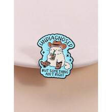 1 Pc Mood Self-Acceptance Theme Enamel Pin "UNDIAGNOSED BUT SOMETHING AIN'T RIGHT" Light Humor Quote Cowboy Hat Boots Cute Cat Drink Design Brooch For Clothing Backpack Ideal For Emotional Self-Acceptance And Cute Humor Style Lovers - 彩色 - 查看 1
