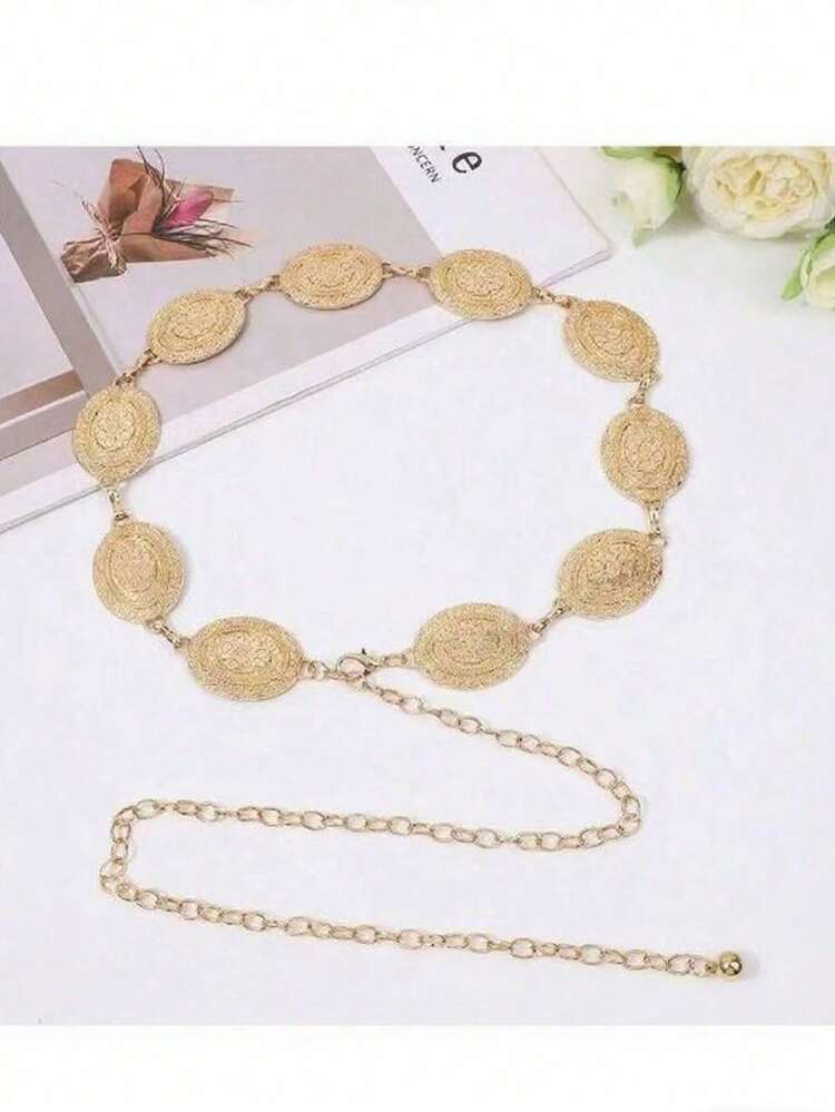 Cadena de cintura de metal vintage, accesorio versátil para vestidos, pantalones, faldas, cinturón de cadena, cinturón de cintura de aleación de zinc con estampado de estrellas bohemio, adecuado para primavera, verano, otoño e invierno - Champán - Añade 1