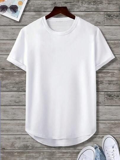 Manfinity Homme Camiseta básica de manga corta con bajo curvo para hombre, para salir