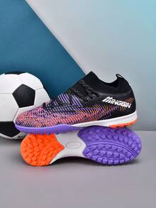 MINGBIN 1 Pair Unisex Low-Top Outdoor Natural Grass Professional Sports Shoes, PU Front Lace-Up TF Studs Short Cleats, American Football Shoes For Teens And Campus - Black Purple - View 11