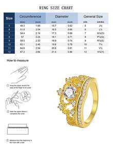 Charm-In 心形皇冠滚边18K镀金CZ戒指，女士公主皇冠镂空立方氧化锆戒指首饰 - 金色 - 查看 3