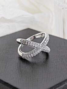 MOONSO 1pc Fashion Creative Personalized Zirconia Cross Design Engagement/Wedding Ring For Women R4810 - White - View 4