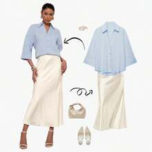 女士休闲宽松翻领衬衫，春夏款 - 淺藍色 - 查看 2