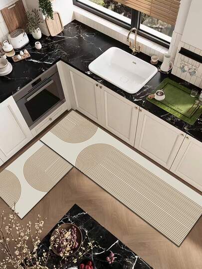 Thảm cao su thấm hút dày 3.5mm, thảm trang trí hình chữ nhật với họa tiết lượn sóng hình chữ U đối xứng, thích hợp cho nhà bếp, phòng khách, phòng ngủ, phòng trẻ em, lót chuột, phòng tắm, lối vào, ngoài trời, ban công, hành lang và các không gian khác trong nhà.