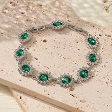 1件 时尚花朵造型锆石镶嵌镀金手链 - 綠色 - 查看 4