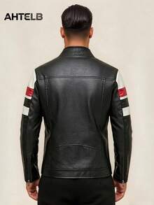 AHTELB Men's Leather Jacket Casual Retro Riding Jacket Motorcycle Leather Jacket Men's Outerwear, Very Sports - Black - View 1