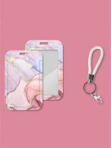 1 Pc Exquisite Marble Texture ID Card Holder With Metal Key Ring Plastic Sliding Card Holder Meal Card Bus Card Work Card Access Control Multi-Function Protective Cover - Marble-patterned Card Holder - View 14