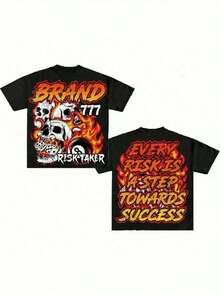 Apocalypse Sci-Fi Double-Sided Crisis&Disaster Print Oversize Short Sleeved Street Y2K Niche Style T-Shirt Top Print Y2K Crew Neck T Shirt For Women, Holiday, Vacation, Spring, Festivalsummer Clothes,Men Graphic Tees,Vintage T Shirts - 黑色2 - 查看 1