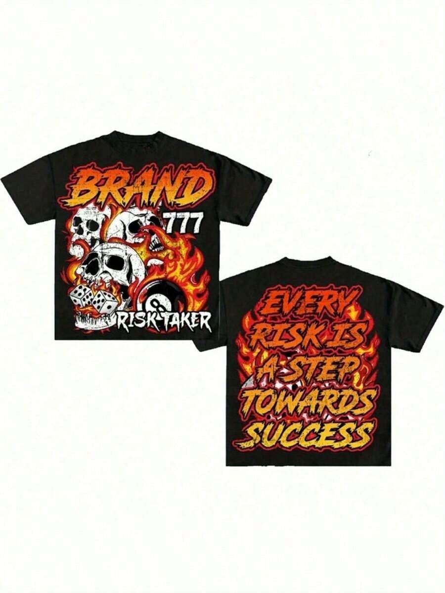 Apocalypse Sci-Fi Double-Sided Crisis&Disaster Print Oversize Short Sleeved Street Y2K Niche Style T-Shirt Top Print Y2K Crew Neck T Shirt For Women, Holiday, Vacation, Spring, Festivalsummer Clothes,Men Graphic Tees,Vintage T Shirts - 黑色2 - 查看 1