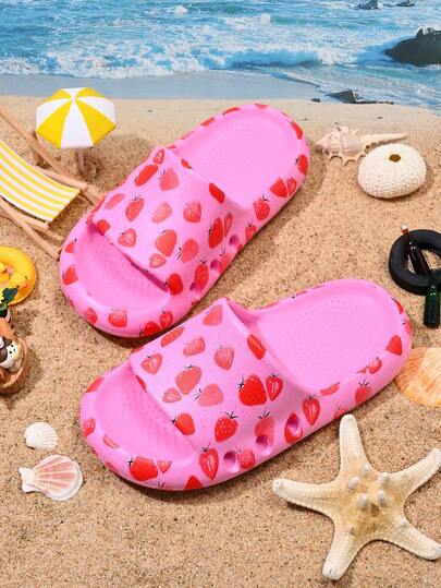 1 Pair Girls' Fashionable, Comfortable, Lightweight And Versatile Casual Slippers With Floral And Butterfly Print, Suitable For Spring And Summer
