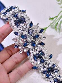 1件海军蓝水晶水钻伴娘腰带，完美新娘配饰，女士晚礼服装饰，适合派对、宴会、婚礼季、复活节等场合。 - 海軍藍色絲帶 - 查看 5