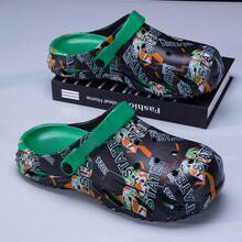 Men's Fashion Graffiti Slide Sandals, Comfortable Lightweight Non-Slip Breathable Slippers - Black - View 1