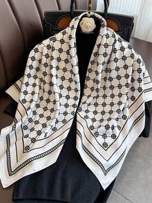 1 Stück französischer vintage Blumen-Farbverlauf Twill-Imitat-Seiden-Schal, 90*90cm weicher beiger Quadratischer Schal für den täglichen Gebrauch, Reisen, Partys & Urlaub, Strand, Feiertage - Verschiedenfarbig - Übersicht 16