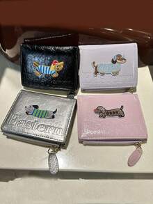 1 PC Fashionable Cartoon Embroidery Wallet, Multifunctional With Multiple Card Slots, Solid Color Cute Card Bag - Multicolor - View 3