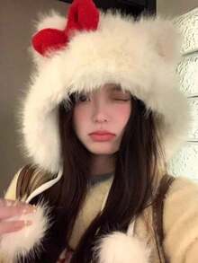 1pc Ladies' Cute Ear Design Ear Warmer Hat Made Of Polyester Fiber, Students Witch Winter Fall Valentine's Day Valentines - Black - View 5