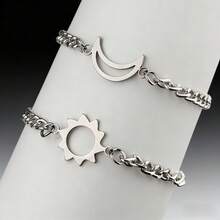 一对不锈钢日月情侣手链，无电镀，理想礼物 - 彩色 - 查看 4