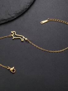 1 chiếc vòng tay mặt dây chuyền hình chó xúc xích rỗng tối giản bằng thép không gỉ, trang sức họa tiết thú cưng thời trang, món quà độc đáo dành cho bạn bè. - Chuỗi đơn giản - Xem 4