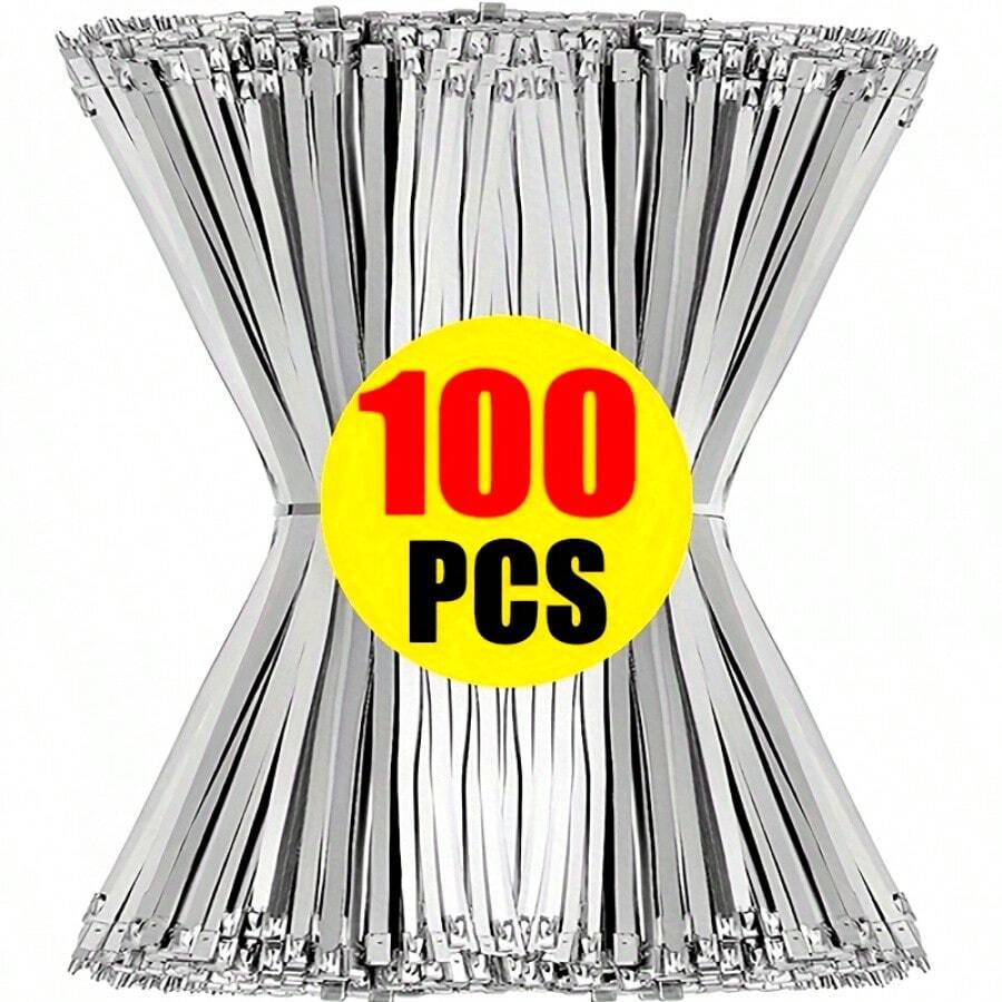 Cubidupi 100-Pack 7.9 Inch Heavy Duty Stainless Steel Zip Ties - Rust Resistant, High TemperatureResistant Metal Cable Ties For Machinery, Automotive, Exhaust Applications And More, 201Stainless Steel Material