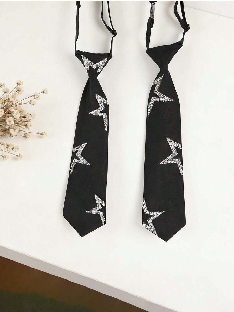 Dây thắt lưng hình ngôi sao đính kim cương lấp lánh, màu đen, có thể điều chỉnh, kiểu dáng ngọt ngào, cá tính, phong cách Y2K, thích hợp cho tiệc tùng, hẹn hò hàng ngày, phong cách thu hút ánh nhìn. - màu đen - Xem 1