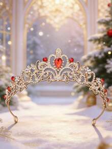 1 pieza Diadema de corona de princesa de lujo con cristales 3D de aleación, accesorio para el cabello como regalo de novia, dama de honor o cumpleaños para niñas - Rojo - Ver 6