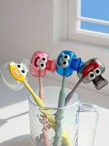 Cute Joyful Face Shape Toothbrush Protective Cover, Dopamine Toothbrush Storage Holder,Brightly Colored Travel Toothbrush Case With Ventilation Holes,Travel Toothbrush Storage Box, Portable Toothbrush Head Protection Clip, Toothbrush Storage Clip,Toothbrush Protective Cover - Nhiều màu - Xem 2