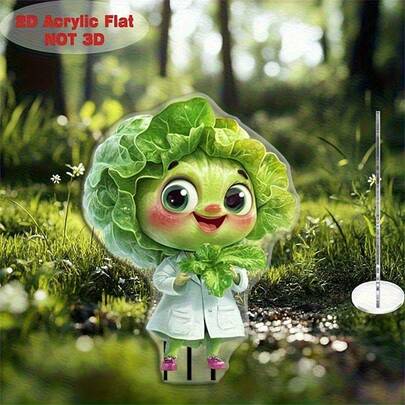 2D Flat Printed Acrylic Cute Cabbage Garden Stake, Outdoor Yard Garden Lawn Planter Decor, Suitable For Garden, Lawn And Gardening, Applicable For 11 Holidays