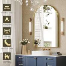 Brightify - Espejo arqueado espejo dorado de 22 x 30 pulgadas espejo de pared con marco de metal dorado arqueado espejo arqueado superior para baño tocador para sala de estar dormitorio repisa - Dorado - Ver 3