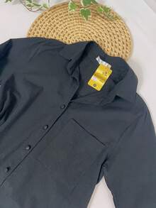 Linen Set With Three-Quarter Sleeves And High-Waisted Pants With Elastic Waistband | Lightweight Fabric - 黑色 - 查看 4