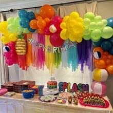 141 piezas Juego de arco y guirnalda de globos con estilo tropical de verano, en colores rosa intenso, verde lima, naranja, azul pizarra, amarillo y arcoíris de látex para decoración de fiesta hawaiana, luau, cumpleaños, baby shower o fiesta en la piscina - Ver 5