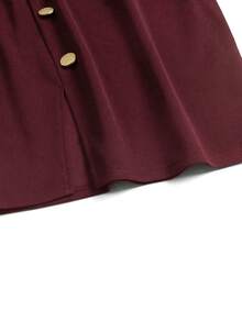 Women's Solid Color Button Design Pencil Elegant Midi Skirt Spring - Wine Red - View 5