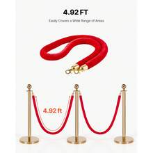 2 Pcs Red Velvet Stanchion Ropes, 5 Ft Crowd Control Stanchion Red Velvet Ropes With Gold Hooks, Post Queue Barrier Carpet Rope For Carpet Events Movie Theaters Grand Openings Hotels Party - Gold Hook & Red Velvet 2-piece Set - View 5
