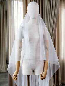 1件2米长极简双层新娘头纱，轻薄柔软，适合遮盖面部，可搭配婚纱，适合教堂式或海滩婚礼 - 彩色 - 查看 8