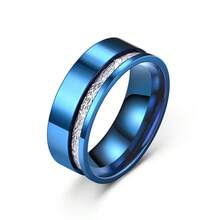 Nhẫn thép không gỉ 8mm, có các màu xanh dương, đen và bạc, khảm đá thiên thạch, thích hợp cho các cặp đôi, đeo thoải mái, có thể dùng làm nhẫn cưới hoặc nhẫn đính hôn. - Màu xanh lam - Xem 2