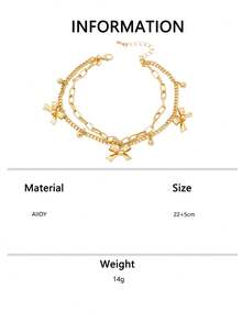 1 pieza Tobillera de doble capa con lazo, bola dorada y borla, diseño bohemio de resort de playa, joyería de regalo para mujer para fiestas/vacaciones - Amarillo Oro - Ver 6