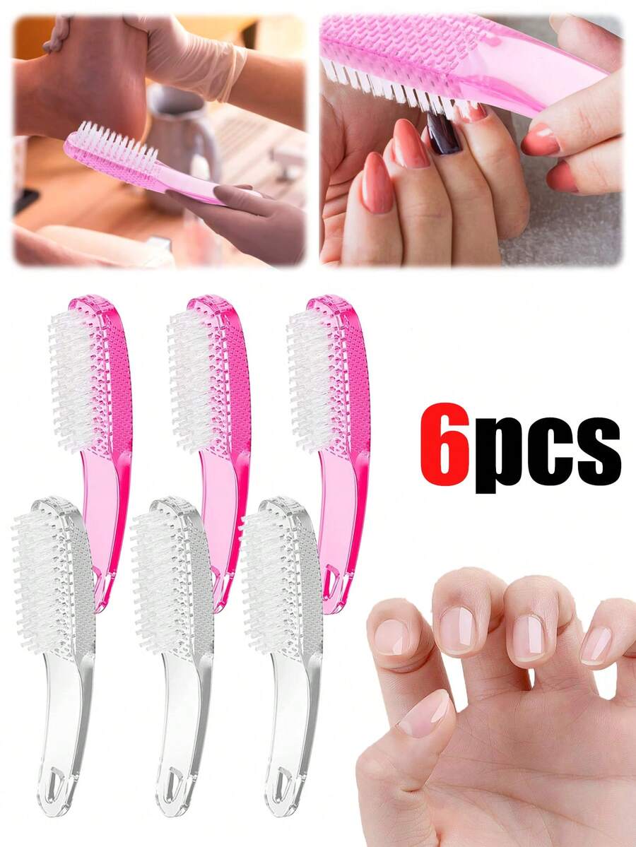 Bộ 6 cọ làm sạch móng, cọ cán cong, cọ vệ sinh đa năng, cọ chà móng, thích hợp để làm sạch móng chân và móng tay, dụng cụ chăm sóc tay và chân (6/3/1 chiếc) - Nhiều màu - Xem 1