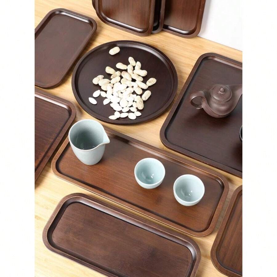 Brown Wooden Rectangular Tray, Home Dessert Plate, Hotel Restaurant Coffee Plate, Tea Tray, Fruit, Sushi, Steak, Bread, Snack Wooden Display Plate, Easter - Brown - View 1