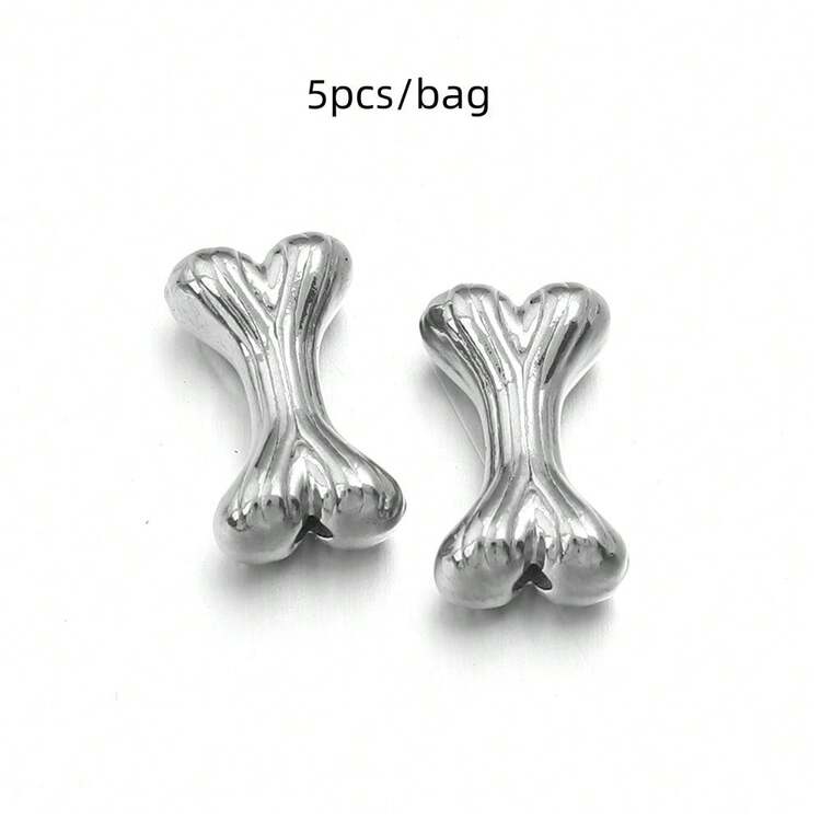 5pcs/Pack Stainless Steel Bone Beads, Cute Quirky Jewelry Making Spacer Beads, Color Retaining Anti-Allergy Pet Collar Spacer Beads, DIY Necklace Bracelet Body Jewelry Bone Beads - Bone Beads - View 9