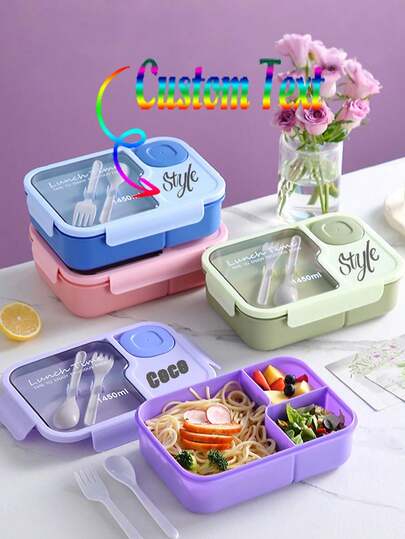 Personalisierte Bento Box, individuelle Kunststoff-Fächerlunchbox, süße Cartoon-Studentenlunchbox mit Dip-Sauce-Behälter und Besteck, mikrowellengeeignet, Geschenk für Familie, Freunde und Studenten