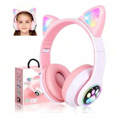 Audifonos Orejas De Gato Bluetooth 5.4 Led Diadema Ninos