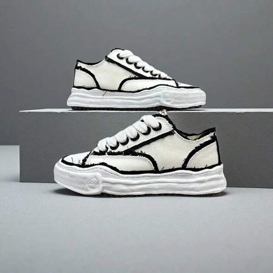 Giày trượt ván phong cách retro rách rưới mới năm 2026, giày thể thao vải bố buộc dây unisex. - trắng - Xem 1